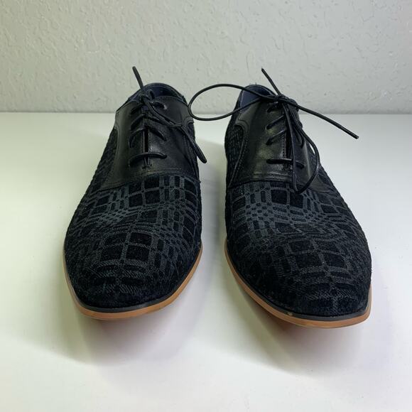 RITIZEN‎ Derby Oxford Dress Shoes Textured Velvet Leather Lace Up Black Plaid - Picture 3 of 11